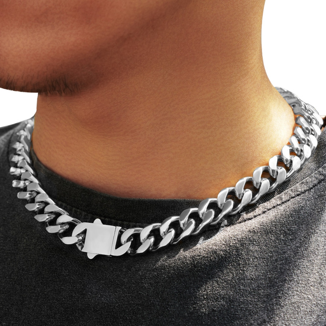 14mm Cuban Link Panzerkette silbrig
