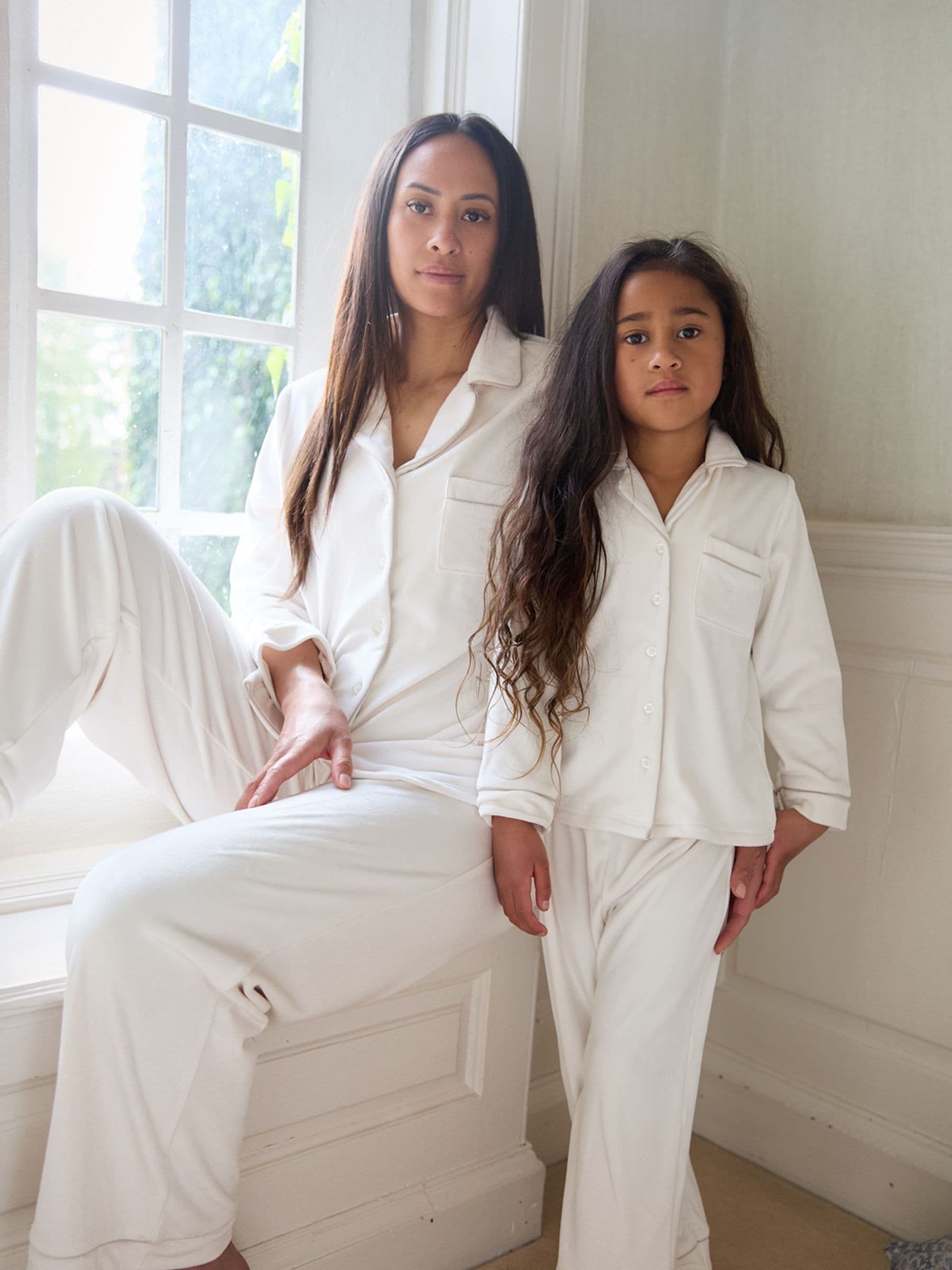 Crème - The Little Tailor luxe kerstpyjama van zacht aanvoelend velours