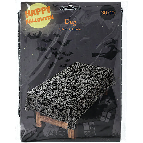 Halloween plastdug 130 x 180 cm - sort med spindelvæv