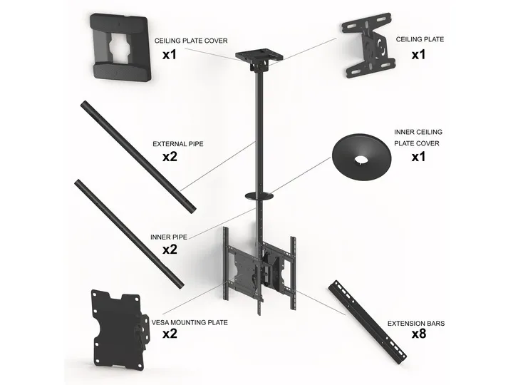 Multibrackets M Public Ceilingmount Medium Back to Back - Monteringssæt (loftsplade, vippe loft montering, VESA adapter) - for 2 LCD displays - stål - sort - skærmstørrelse: 32