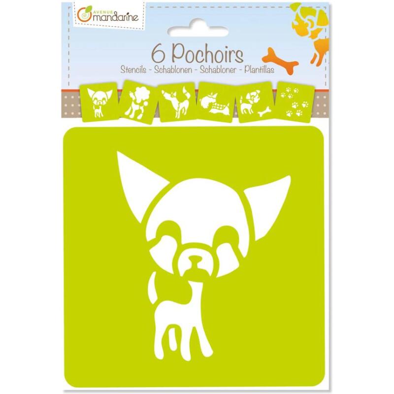 Set de 6 pochoirs enfants, Chiens - Vert