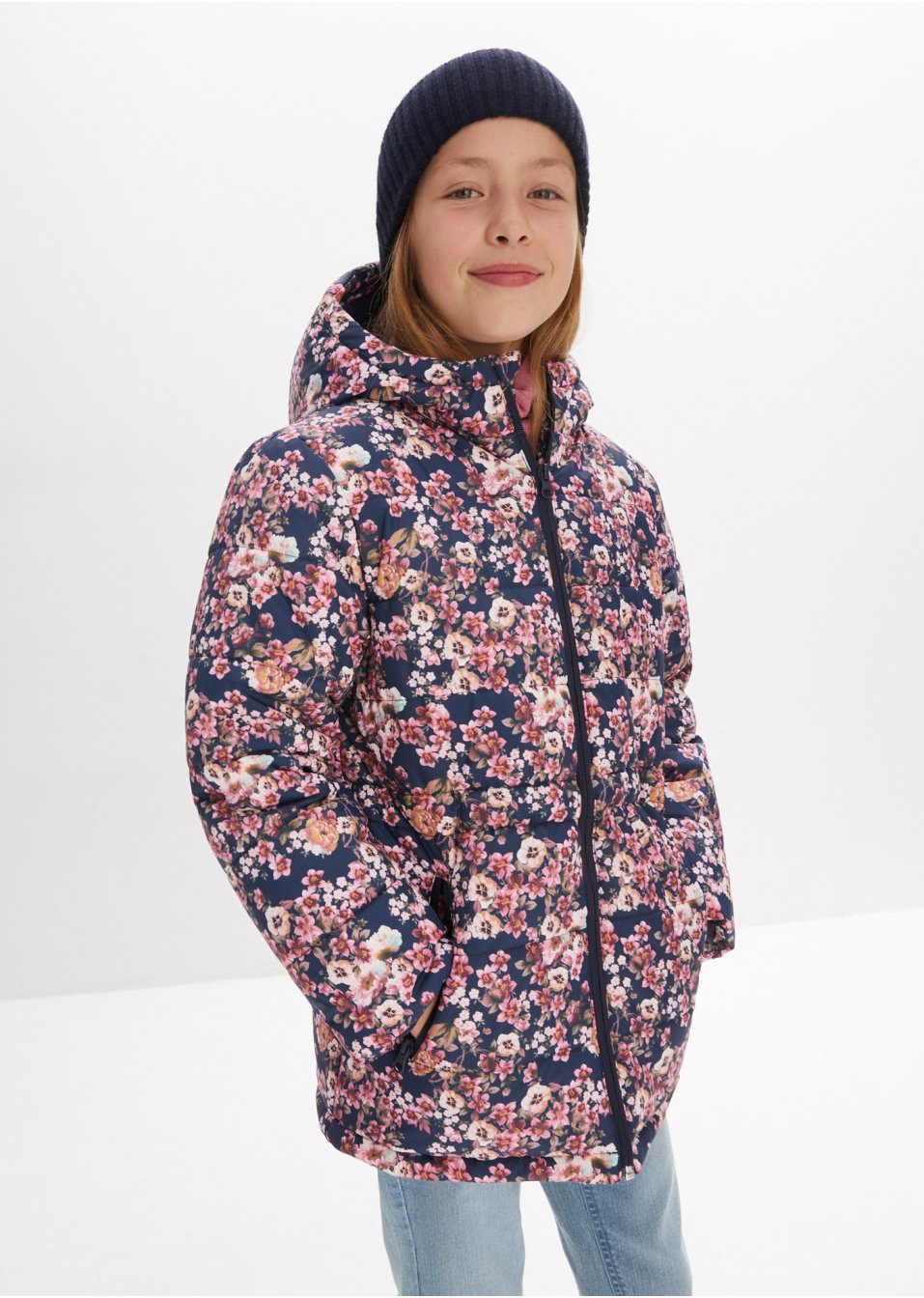 Veste d'hiver fille avec imprimé floral, étanche et coupe-vent