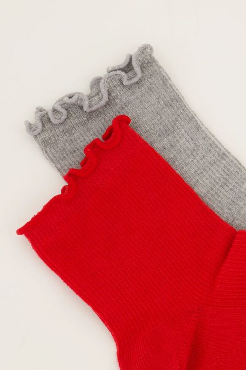 Rood en grijze sokken set met ruffle