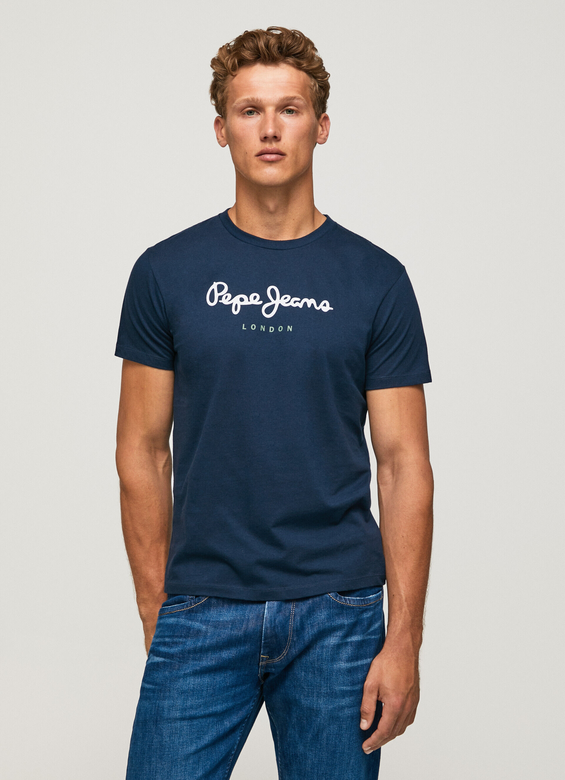 Camiseta de algodão com logotipo estampado - azul marinho