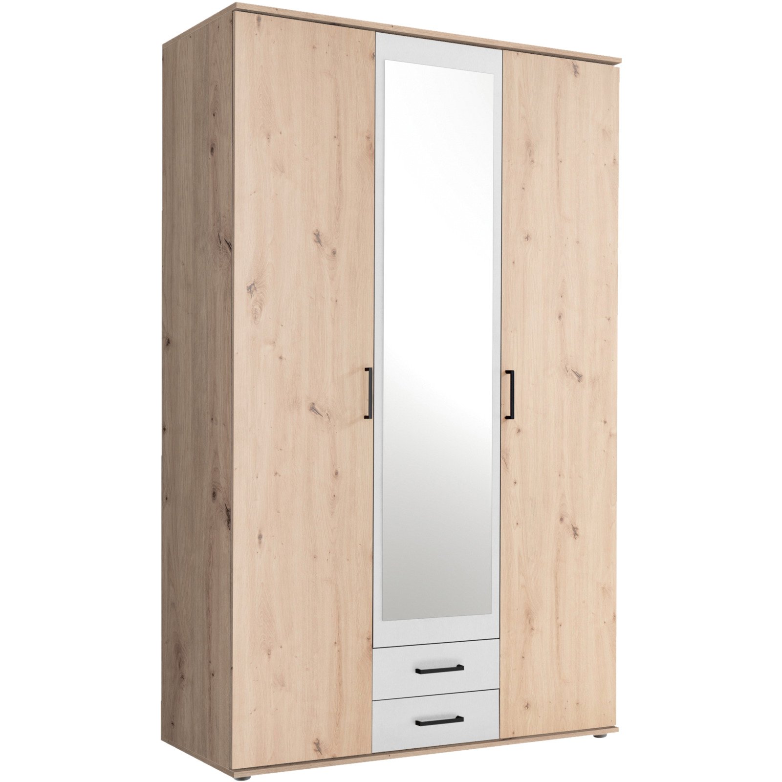 Drehtürenschrank Chicago Melamin Dekor Artisan/Weiss 120 x 97 x 54 cm, mit Spiegel