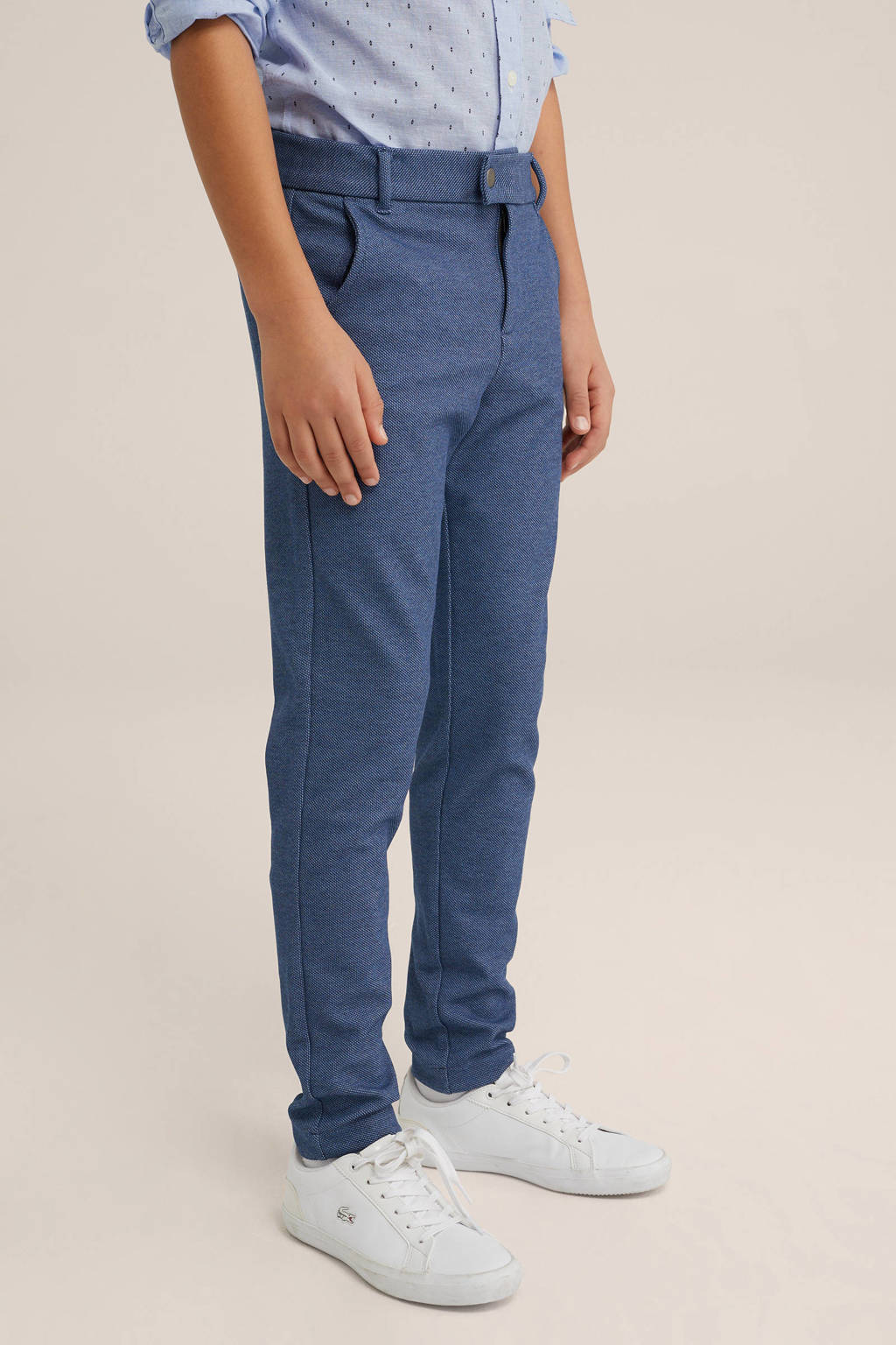 WE Fashion gemêleerde slim fit broek blauw