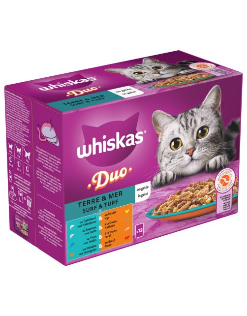 Whiskas 1+ Surf & Turf In Gelei Maaltijdzakjes Multipack - Kattenvoer - 12x85 g