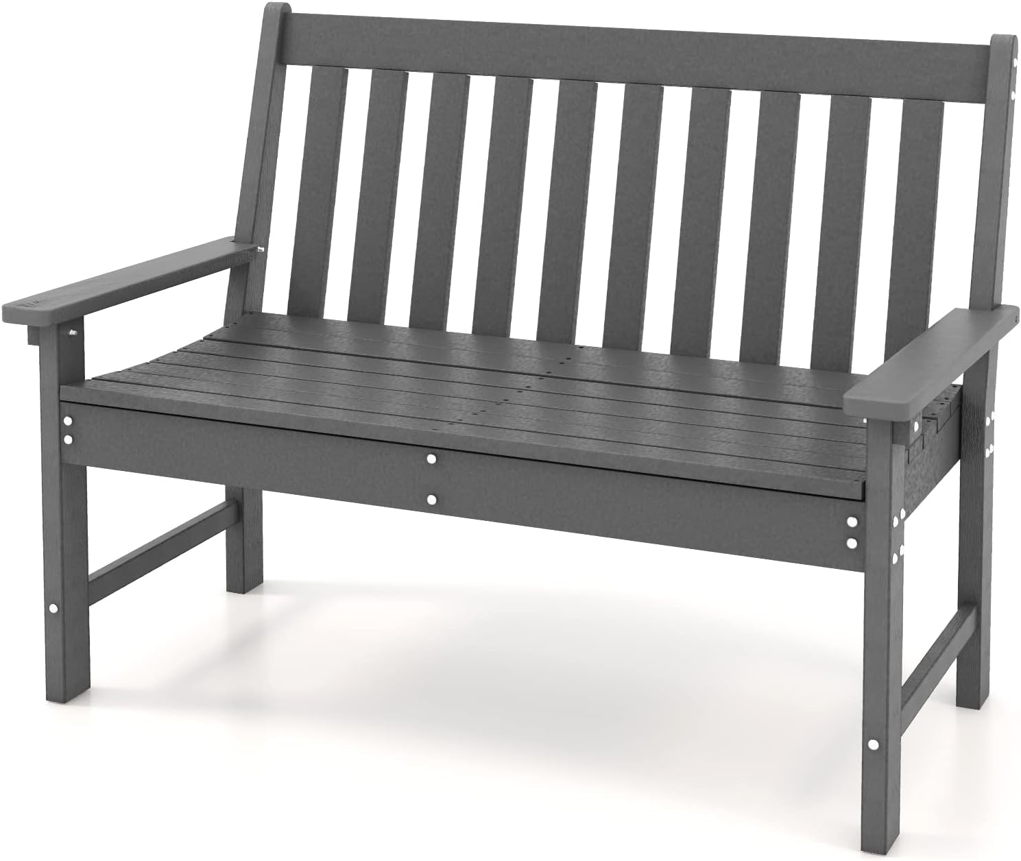 Giantex Gartenbank für 2 Personen, Parkbank aus Kunststoff mit hoher Rückenlehne, Außenbank, wetterfest, für Garten, Terrasse, 132 x 65 x 91 cm (grau)