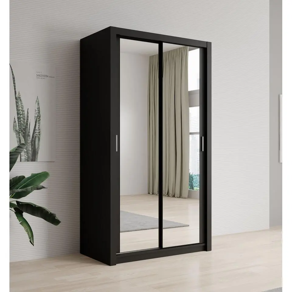Meubella - Kledingkast Blake - Mat Zwart - 120 cm - Met spiegel