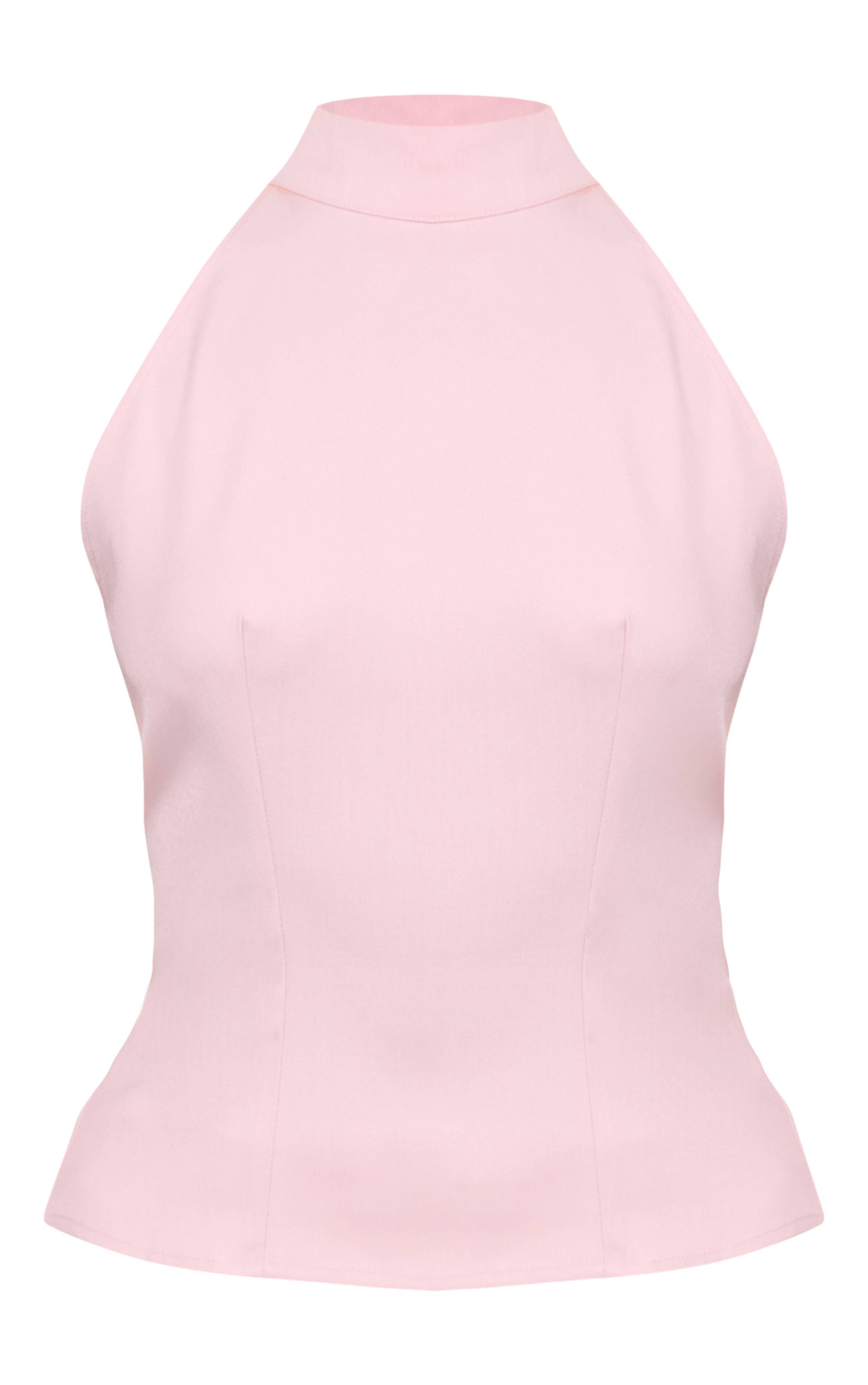 Rose Pâle Haut Tissé Col Montant Avec Détail Nœud