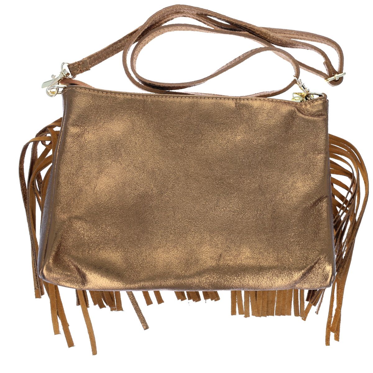 Sac à mains à franges cuir bronze Maison Suzanne