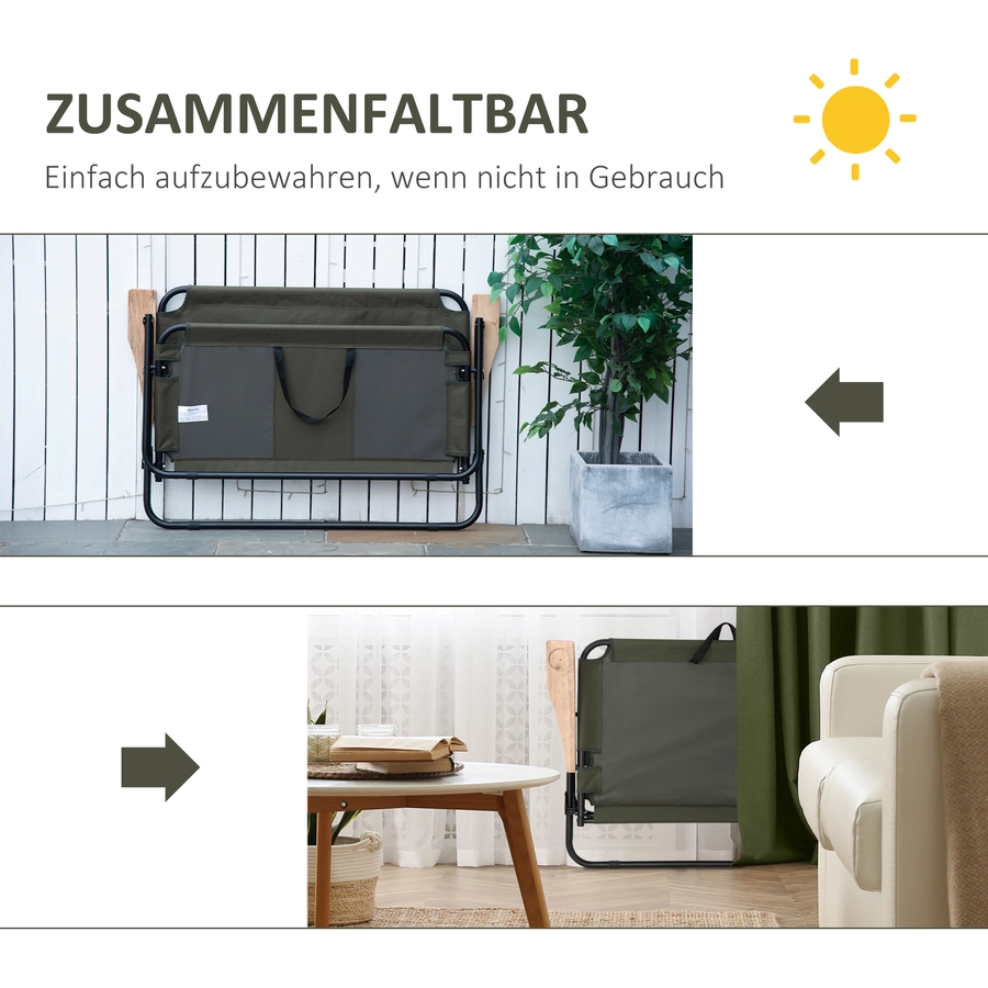 Outsunny Campingstuhl für zwei Personen und mit Becherhalter grün