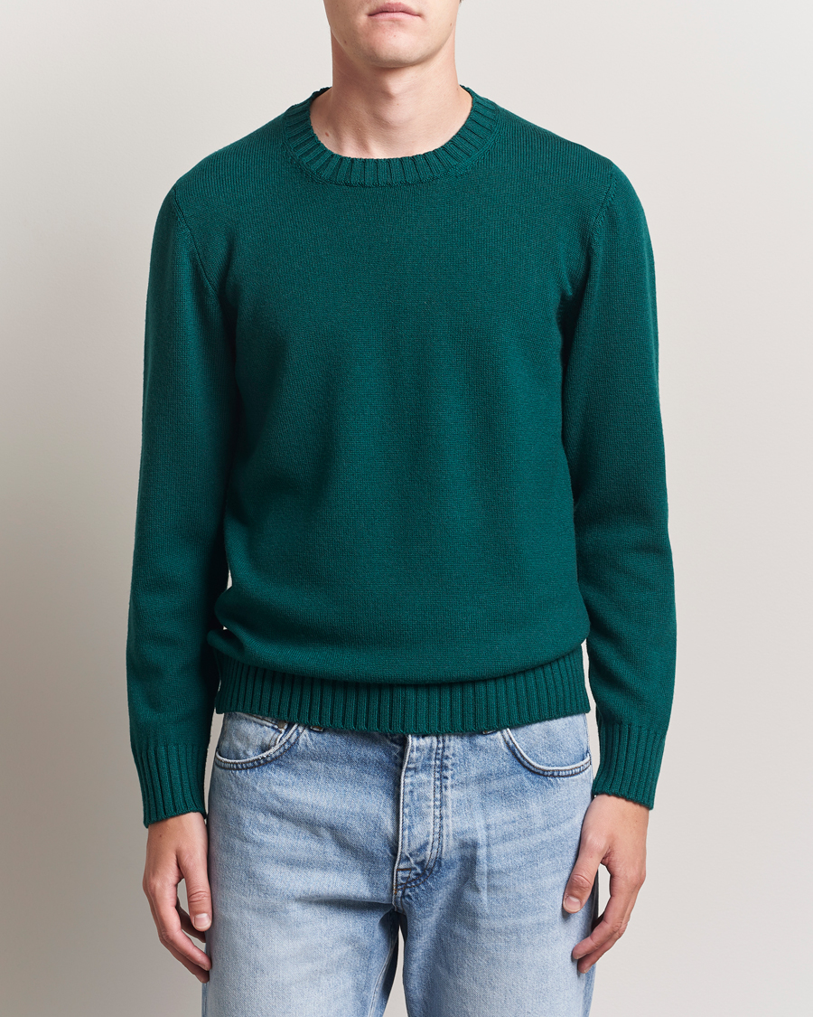 Piacenza Cashmere Brushed Wool Crew Neck Dark Green