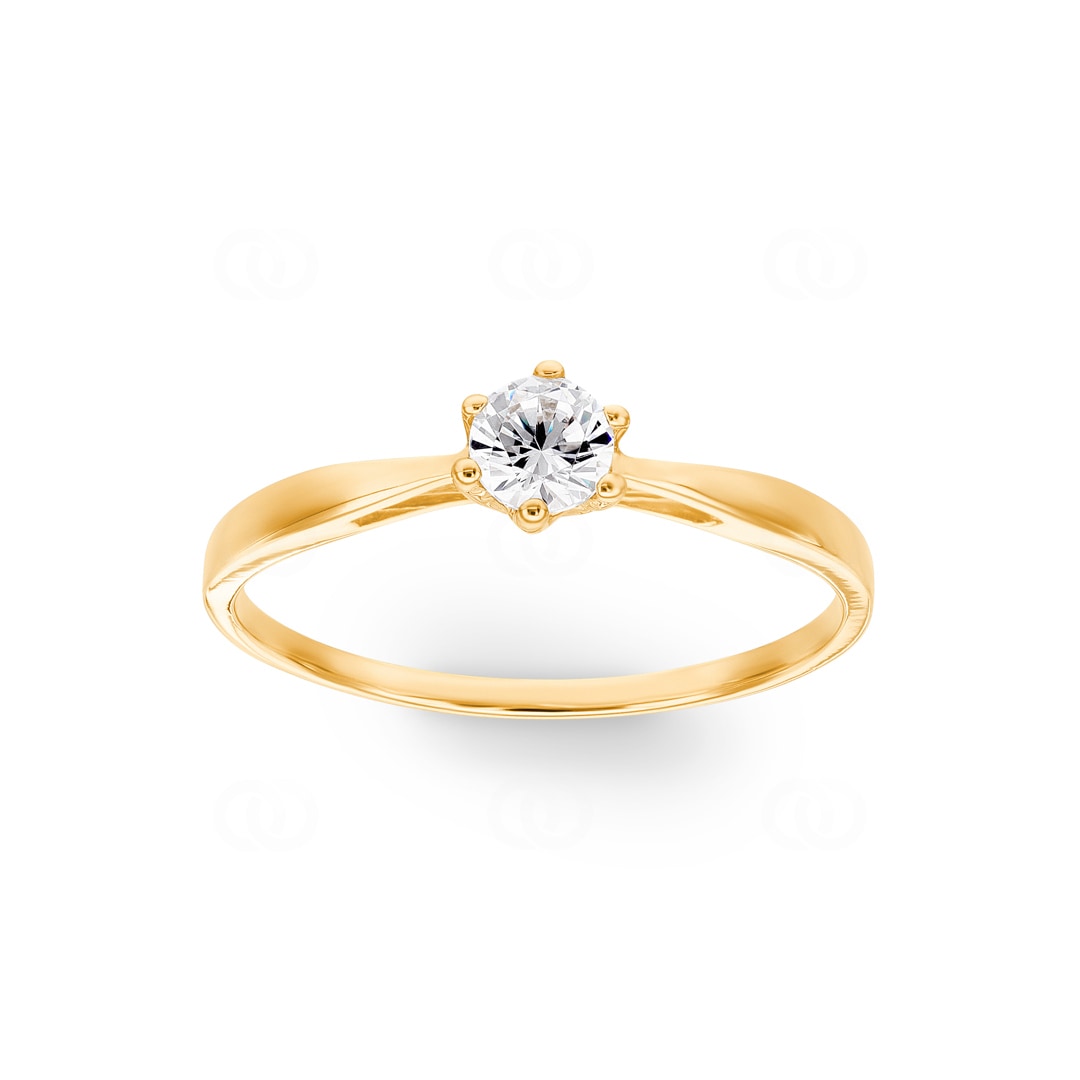 Solitärring 750/18 K Gelbgold mit Zirkonia 6-Griff