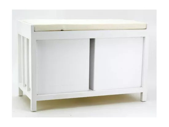 Banc en paulownia laqué blanc avec tiroirs Graphic