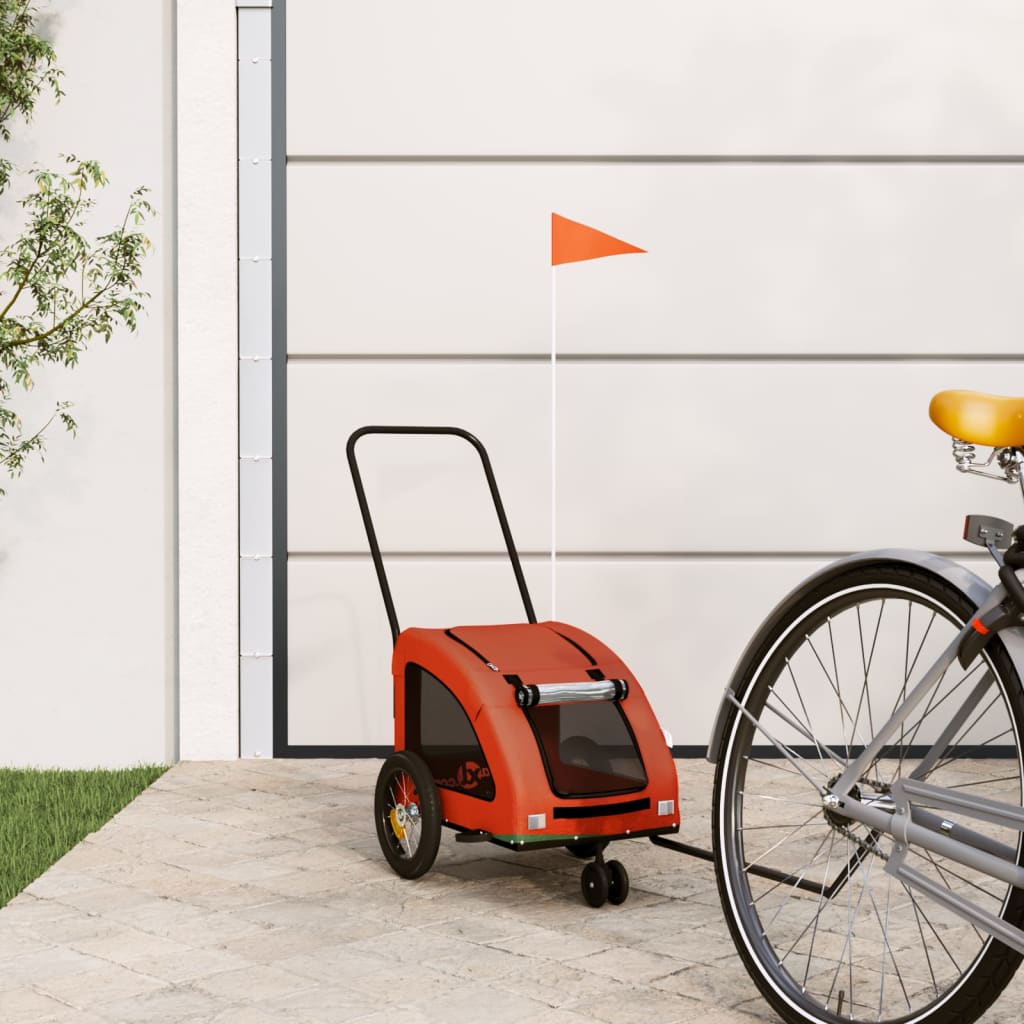 vidaXL Pet Bicycle Trailer Iron Oxford Cloth Orange Grey