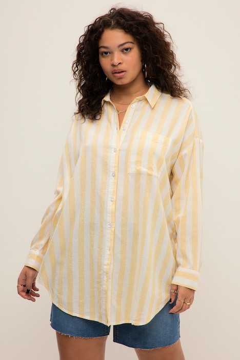 Hemd, oversized, Streifen, Hemdkragen, Langarm