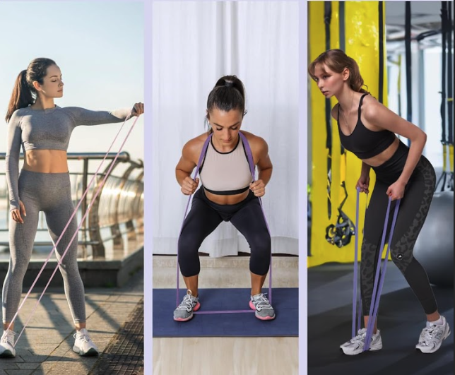 (6-tlg. Set) Gummi Fitness Übungsbänder / Widerstandsbänder / Gymnastikbänder für Training / Yoga / Pilates - Lila / Rosa