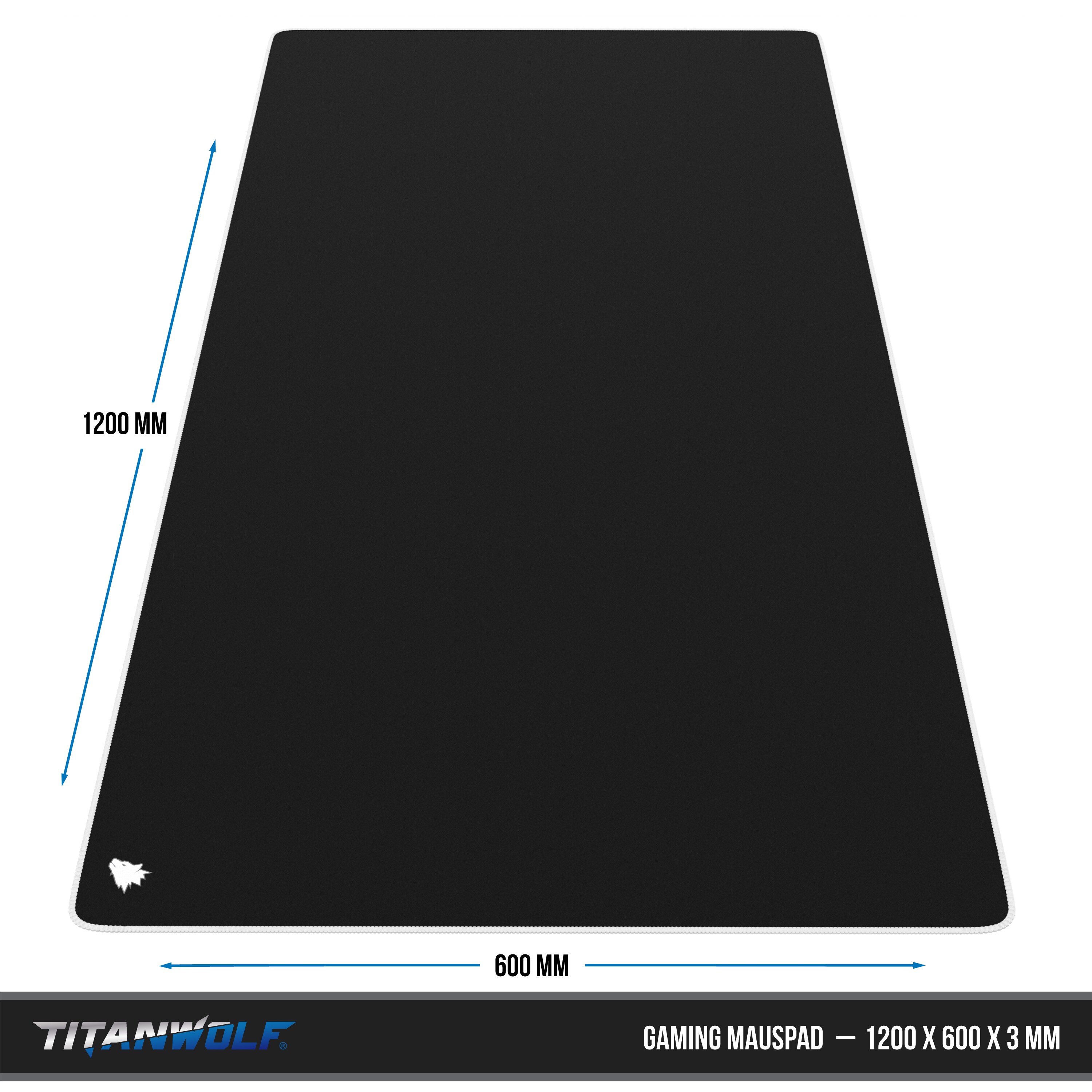 Titanwolf Gaming Mauspad, XXXL Speed Mousepad 1200 x 600 mm, Geschwindigkeit & Präzision, Symbol weiß