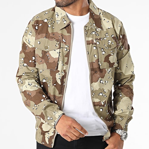 Veste Zippée Vert Kaki Beige Camouflage