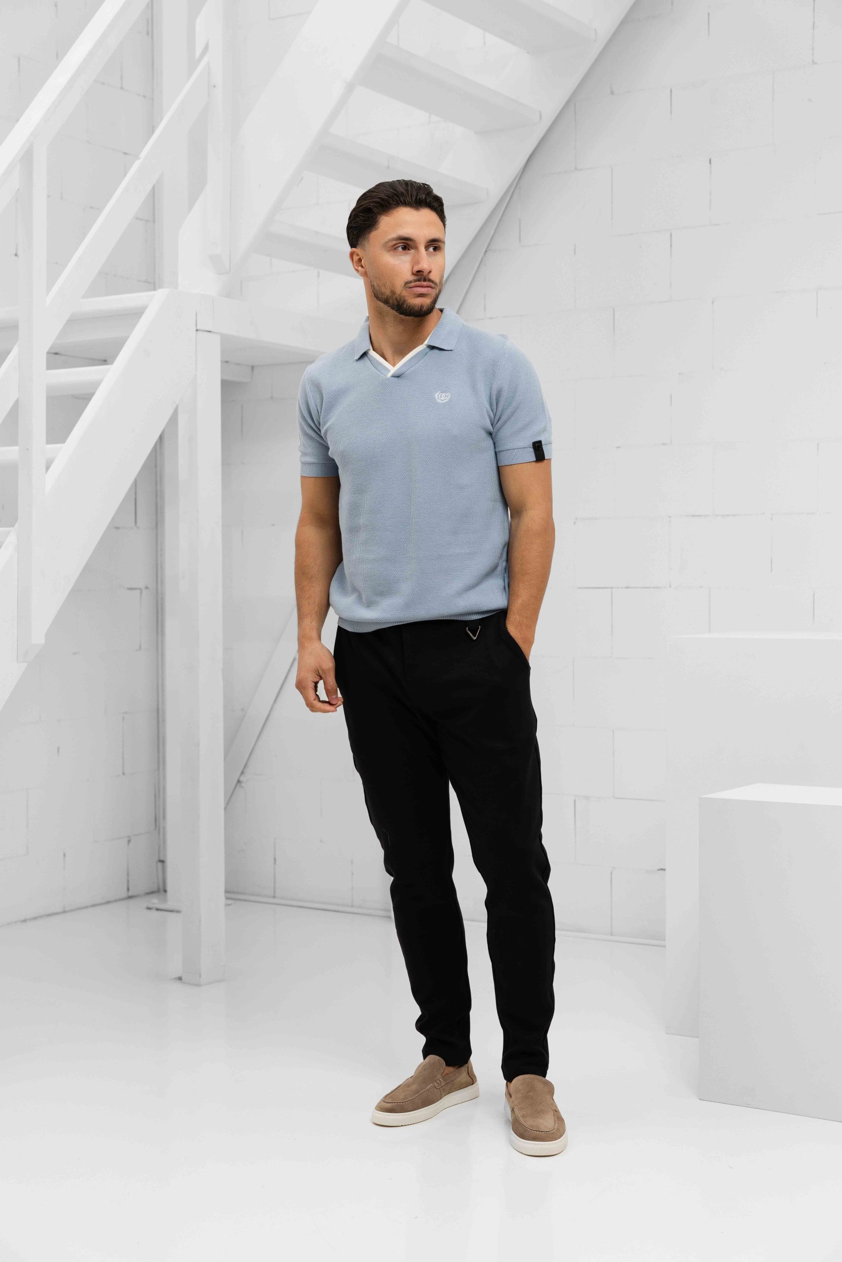 Quotrell Couture Elijah Polo Heren Lichtblauw/Wit