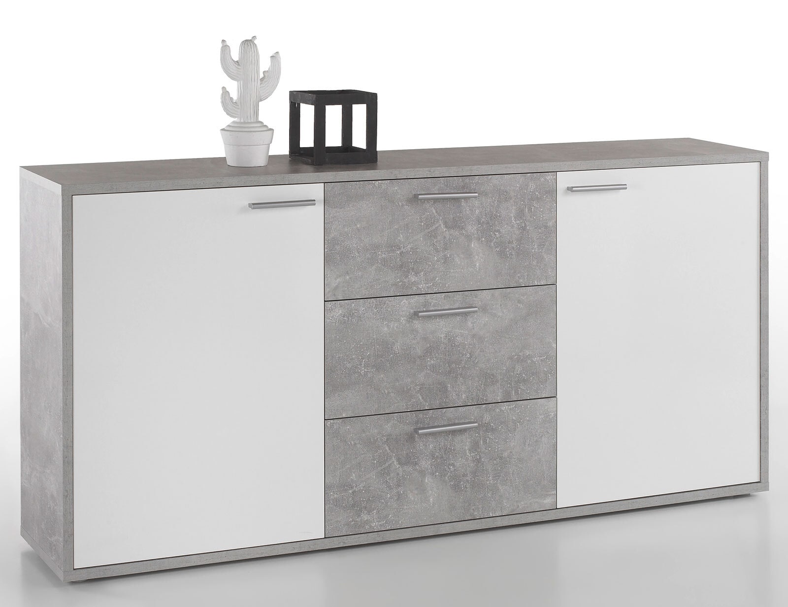 Sideboard Mountain Weiß Hochglanz/Beton-Optik 180 x 87 x 37 cm