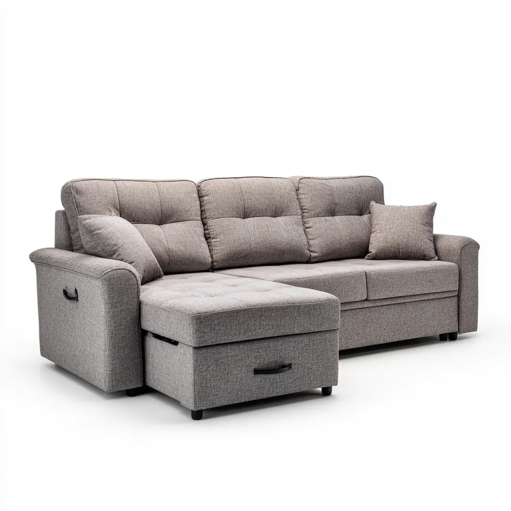 Ecksofa Stoff 250x150x90 cm – Hellgrau – Moderner Stil