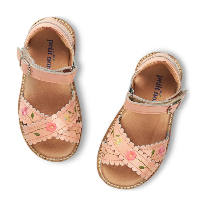 Petit Nord Sandales Scratchs Croisées Brodées Fleurs - Collection Uniqua | Rose