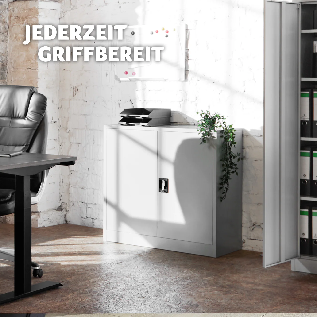 tectake® Aktenschrank, aus pulverbeschichtetem Stahl, 2 höhenverstellbare Einlegeböden, 90 x 40 x 90 cm