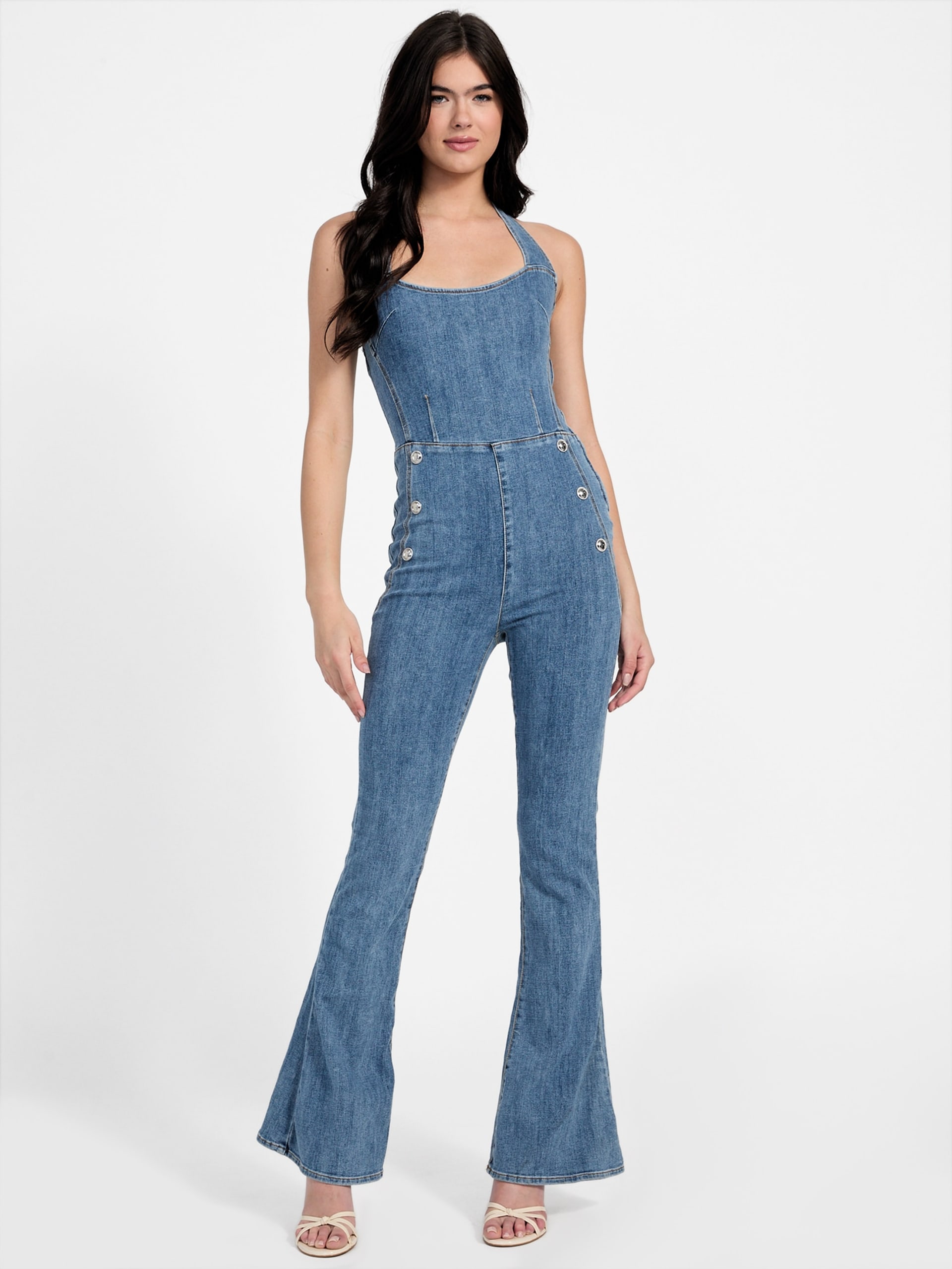 Macacão jeans Blair com decote halter