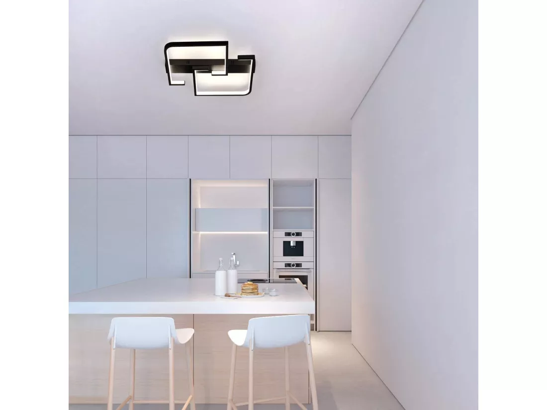 NETTLIFE plafonnier LED 35W noir lampe de salon dimmable avec télécommande design moderne lampe de table à manger lampe de bureau lampe de couloir