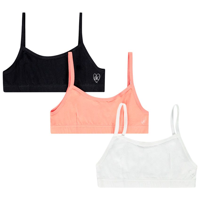 Lot de 3 brassières en coton print logo - Blanc