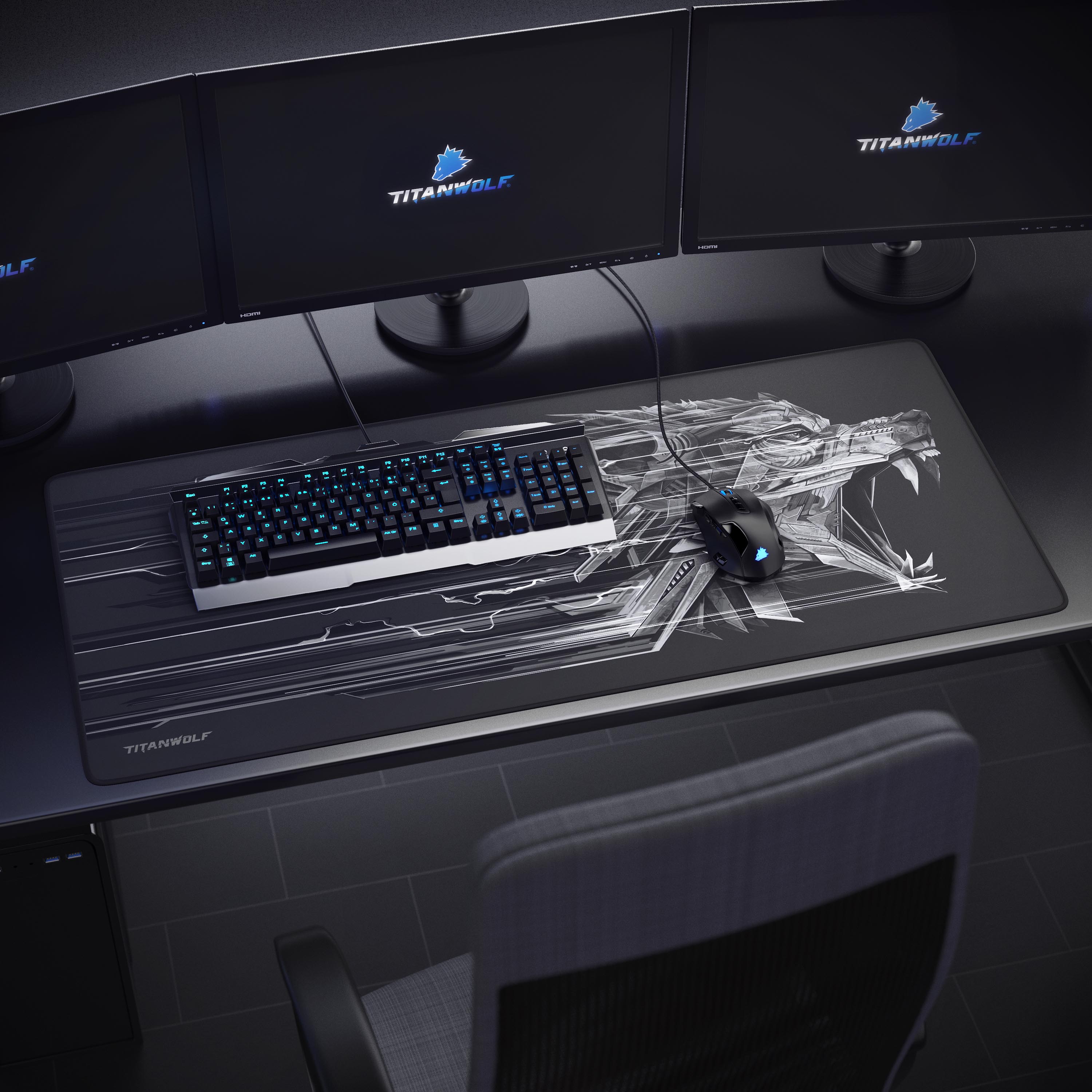 Titanwolf Gaming Mauspad, 900 x 400mm XXL Mousepad, verbessert Präzision & Geschwindigkeit, schwarz