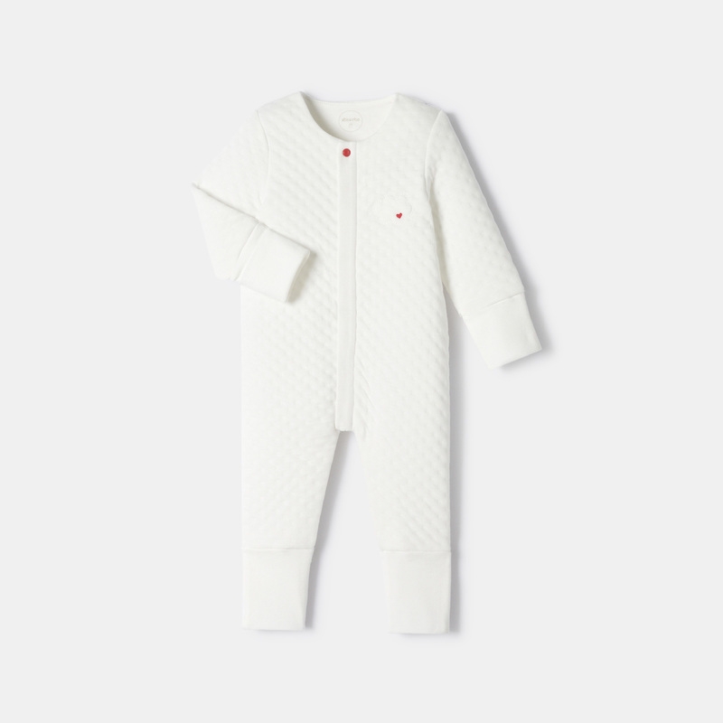 Pyjama pieds et mains amovibles en molleton reliefé 2 en 1 blanc naissance Absorba