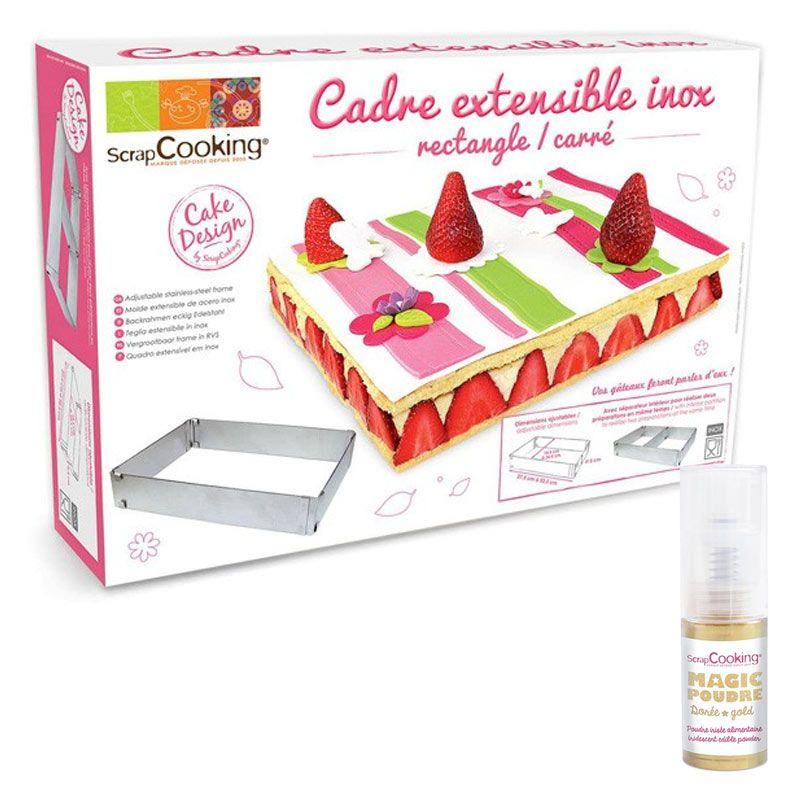 Cadre à pâtisserie extensible rectangle + 1 poudre alimentaire irisée