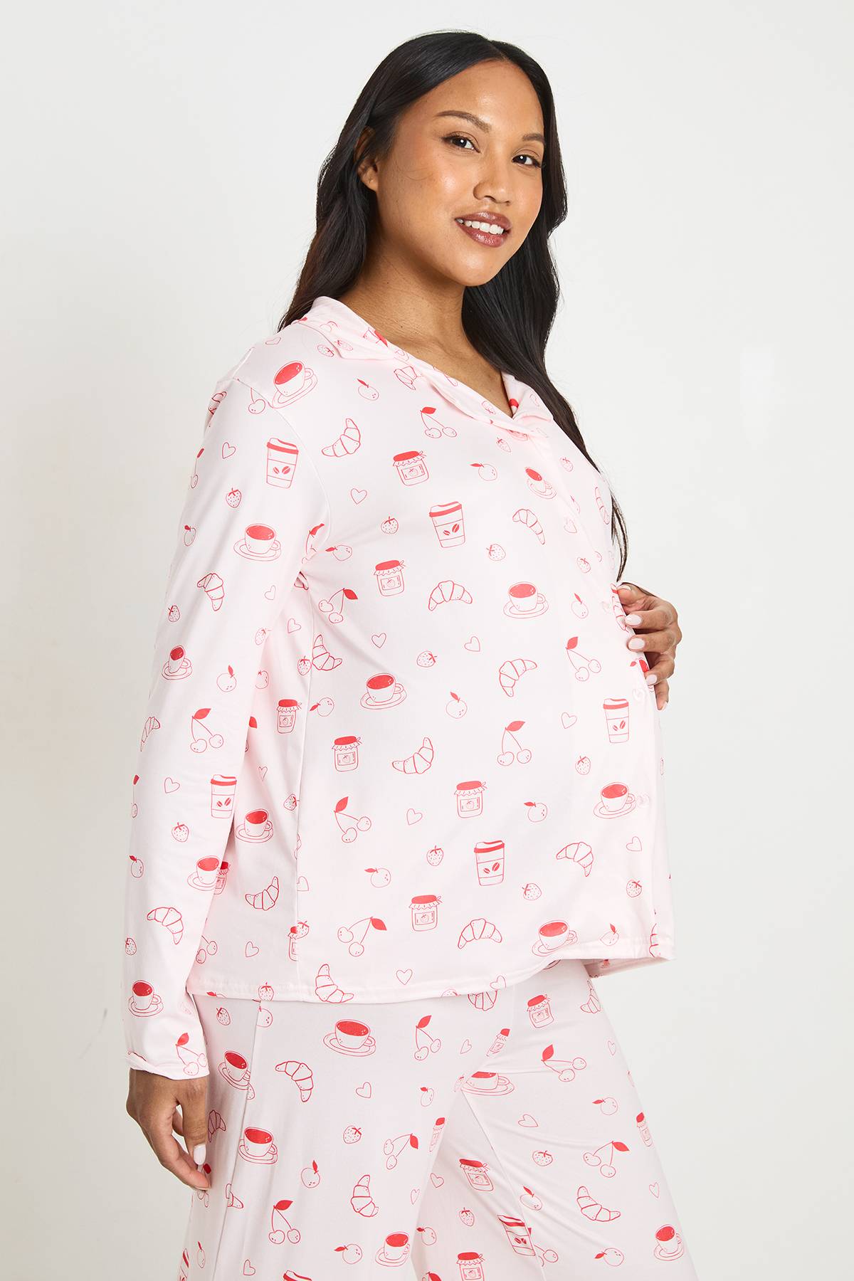 boohoo Ensemble De Pyjama De Maternité À Manches Longues Et Pantalon Motif Croissant Et Confiture