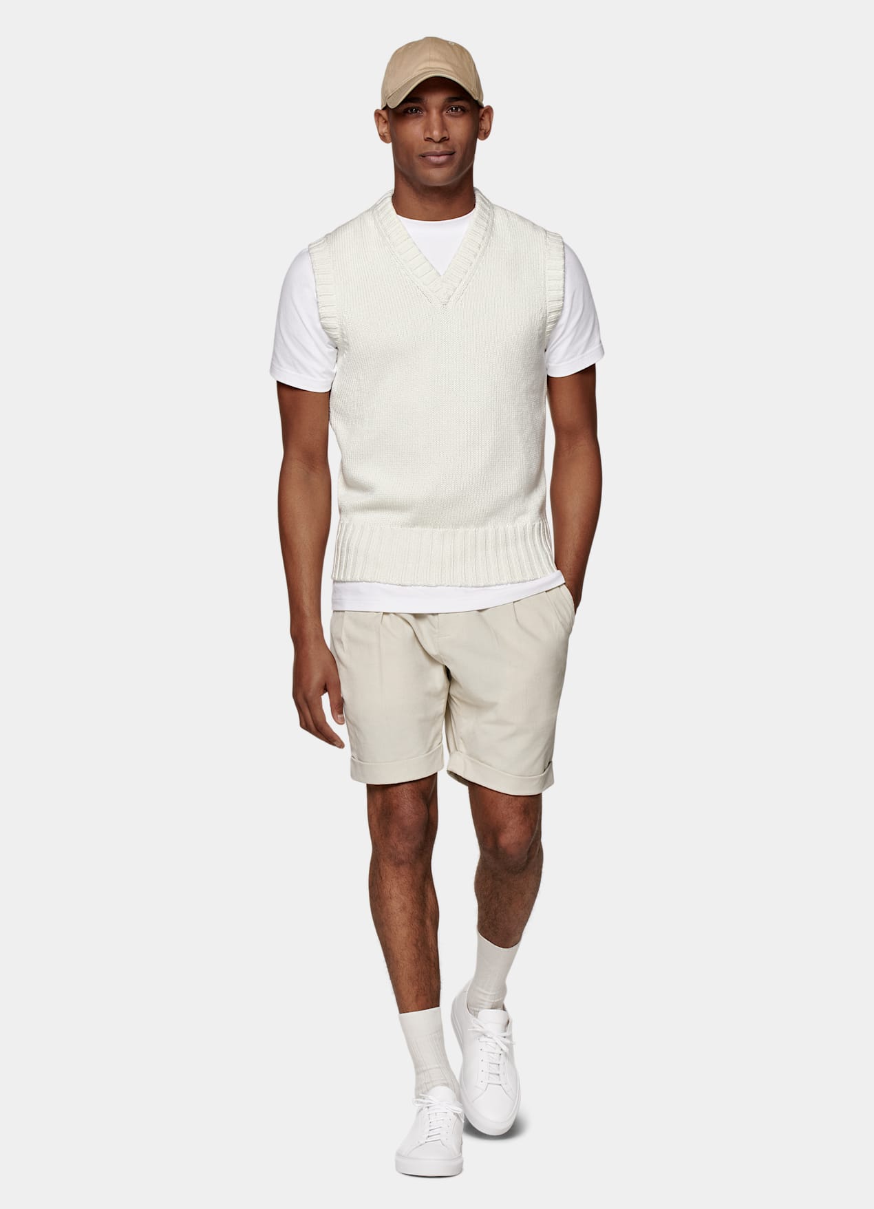 Pull sans manches blanc cassé