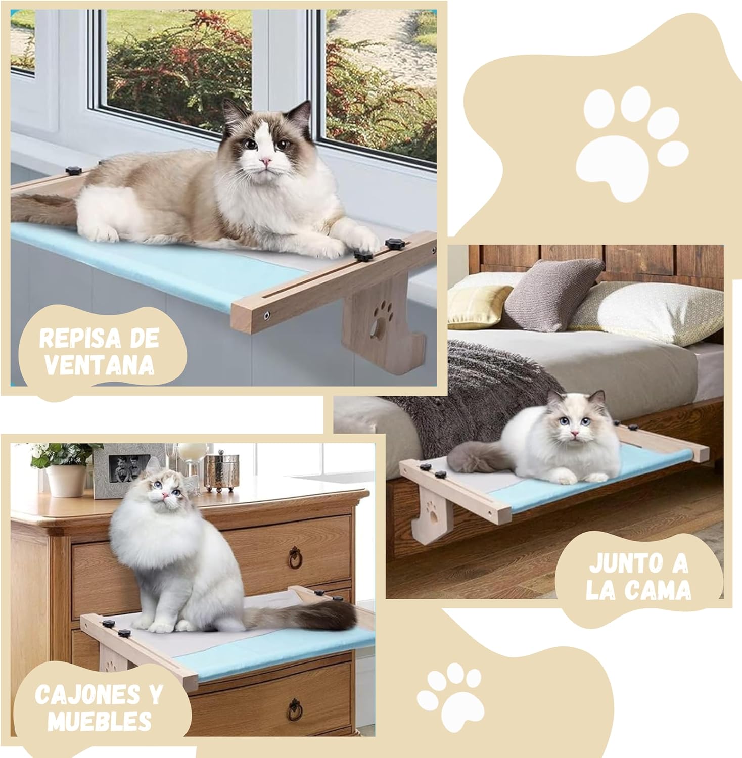 Rede para Gatos THE ATTIC PETS para Janela. Pode ser pendurada com 2 pés ou usada no chão com 4 pés. Cama para Gatos para Radiador. Rede para Gatos para Janela. Cama Grande para Gatos. Cama para Gatos. Cama para Gatos