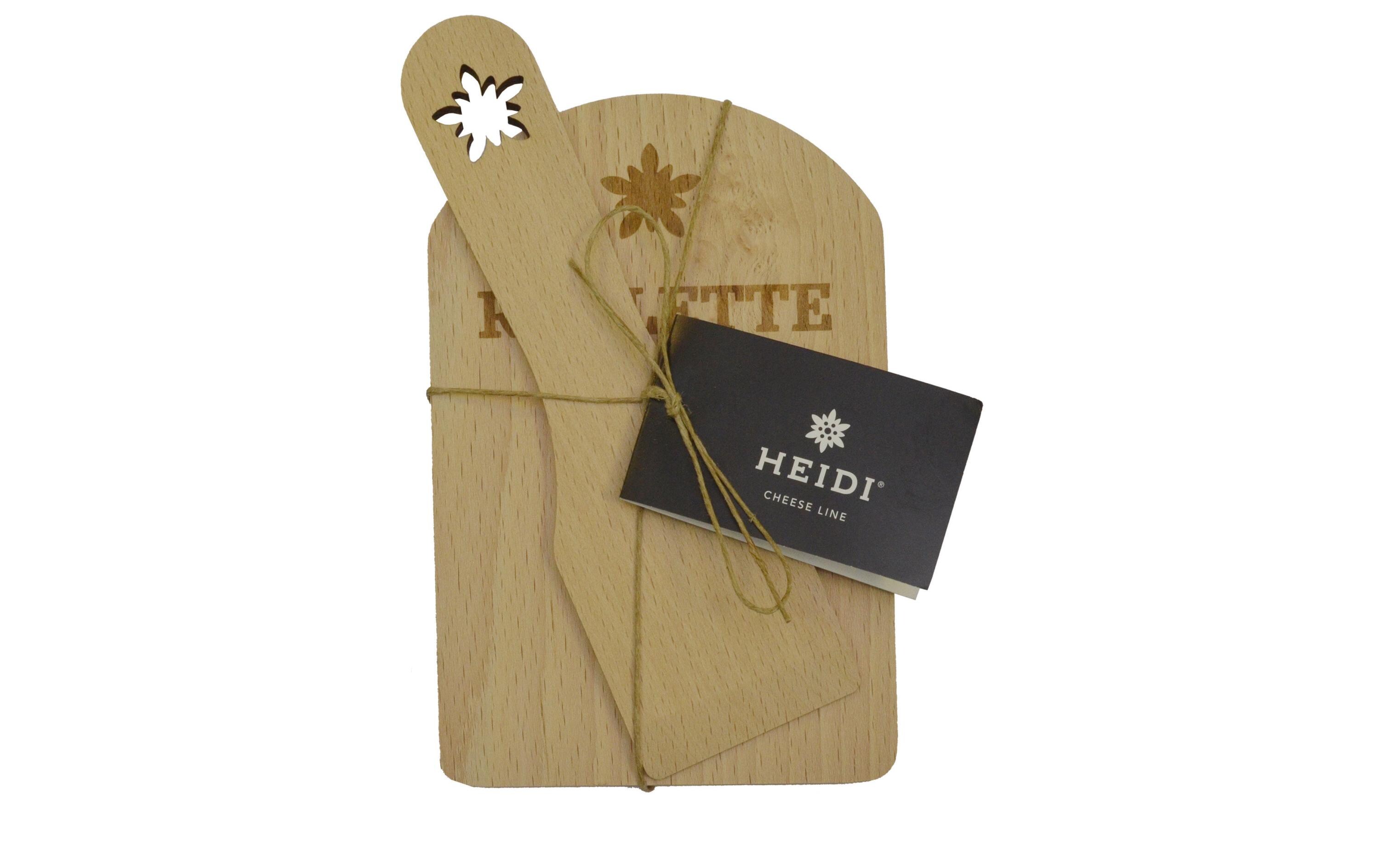 Pfännchenhalter-Set Edelweiss, 1 PaarUntersatz und Spatula aus Buche für Raclette
