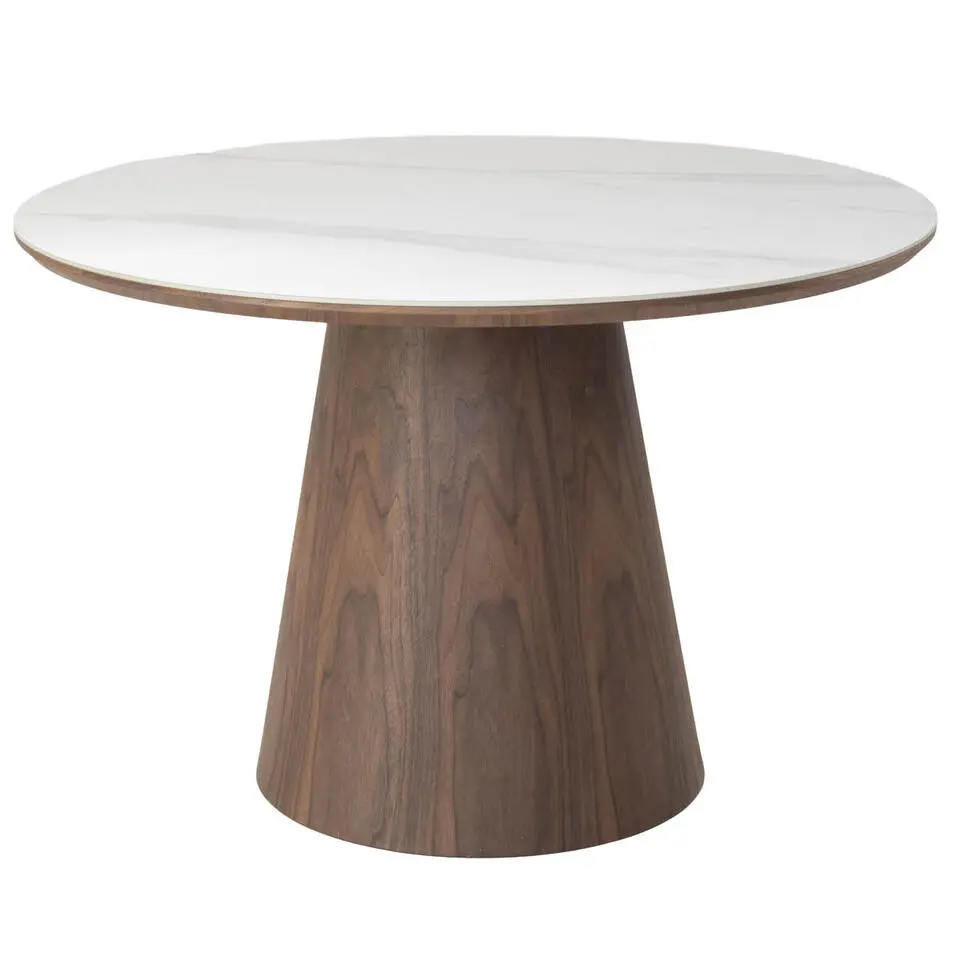 Eettafel Wit Keramiek/Walnoot - Ø115x77cm - Alba