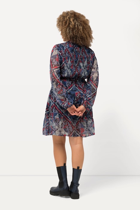 Kleid, Paisleymuster, Tunika-Ausschnitt, Langarm