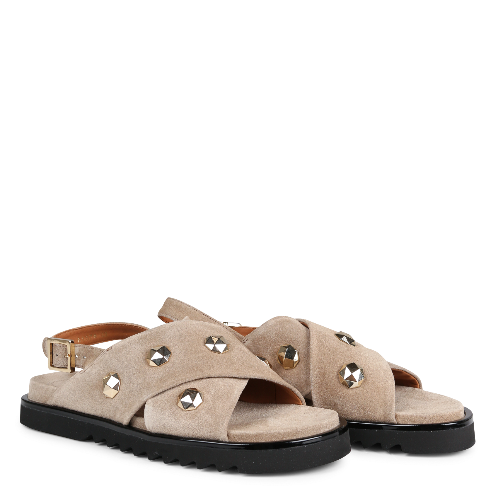 Sandales cloutées en cuir velours | Beige