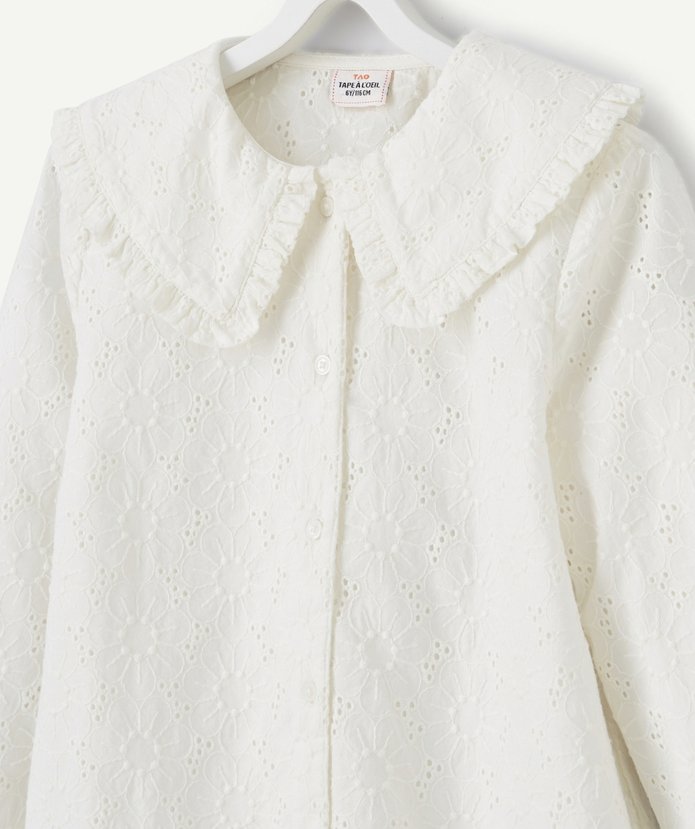 BLOUSE FILLE COL CLAUDINE BLANCHE EN BRODERIE ANGLAISE