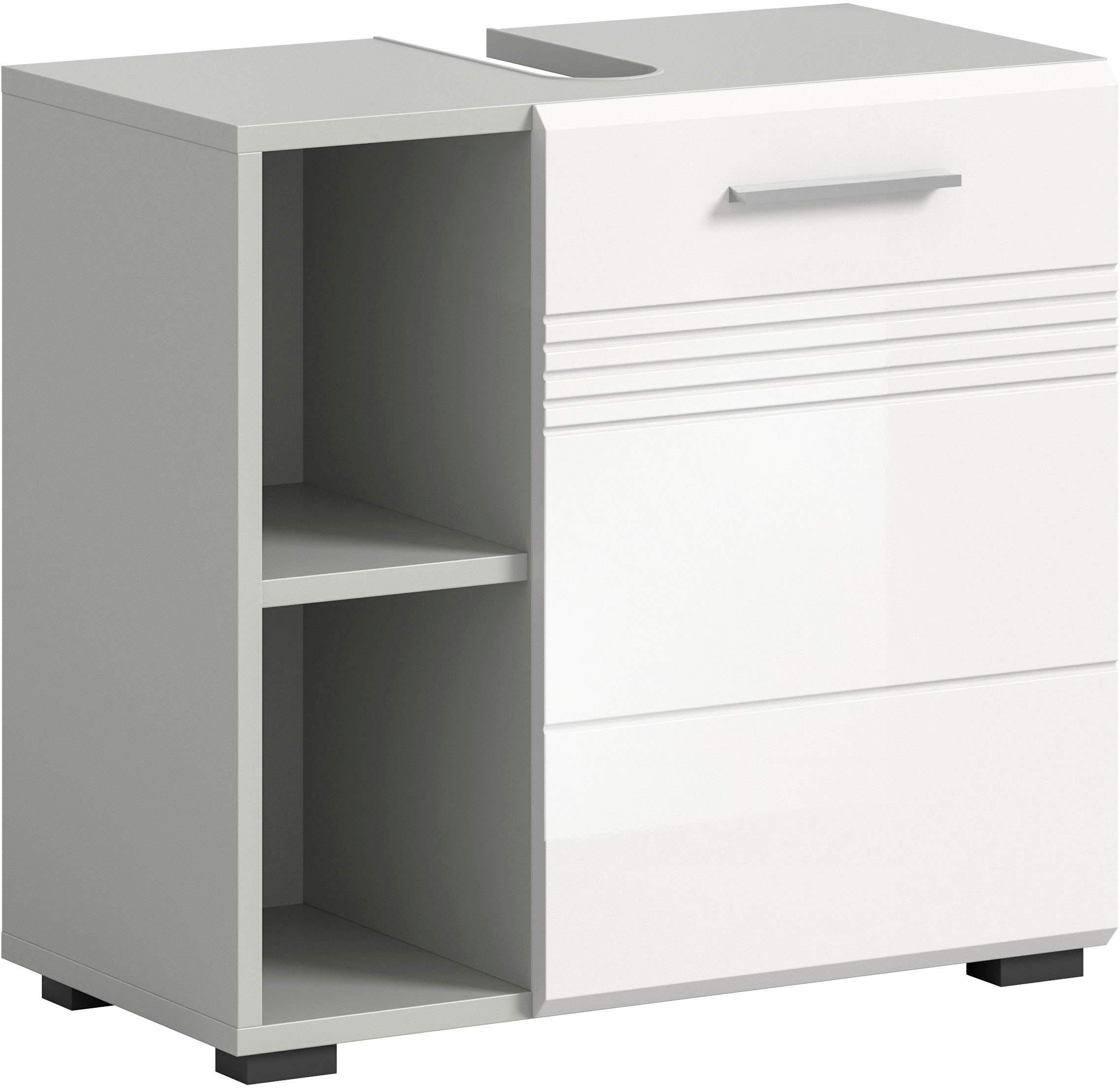 welltime Waschbeckenunterschrank »Calcio, Breite 60 cm, 1 Türen, 2 Einlegeböden, 2 offene Fächer« geteilte Rückwand, MDF Front, Badschrank, Bad-Möbel, Badezimmer
