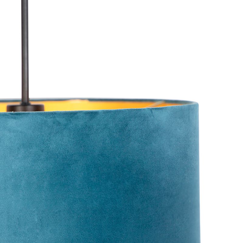 Hanglamp met velours kap blauw met goud 40 cm - Combi