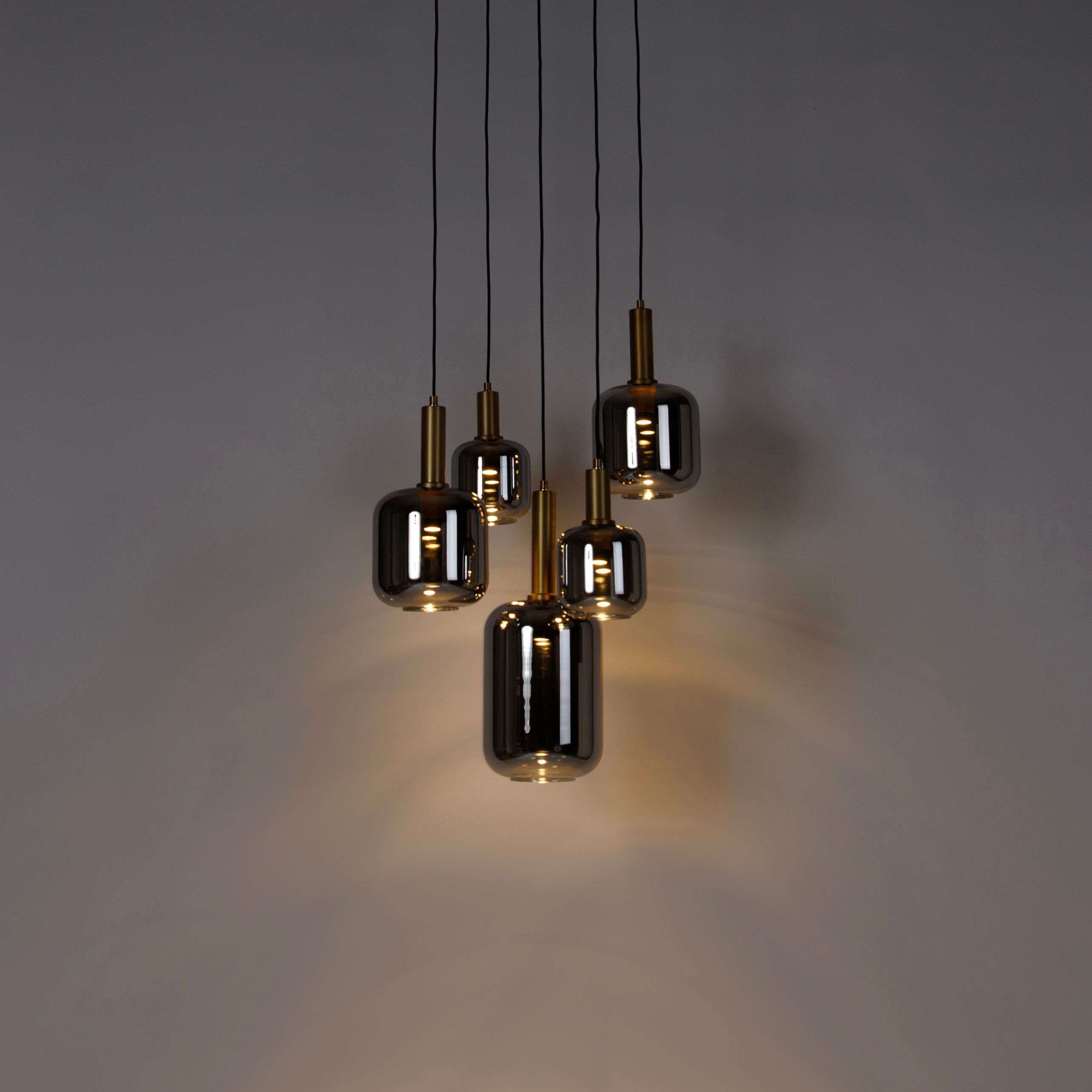 Hanglamp zwart met goud met smoke glas incl. 5 PUCC - Zuzanna