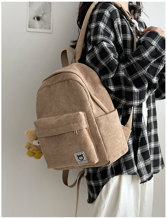 (33x27cm) Kordsamt Rucksack Fashion Umhänge Schultertasche Retro Backpack - Braun