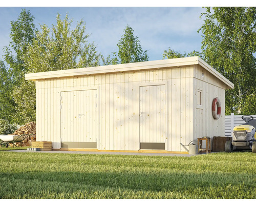 Palmako Kalle tuinhuis, 16,9 m², inclusief vloer- en schopbescherming, 611 x 387 cm, natuurlijke afwerking