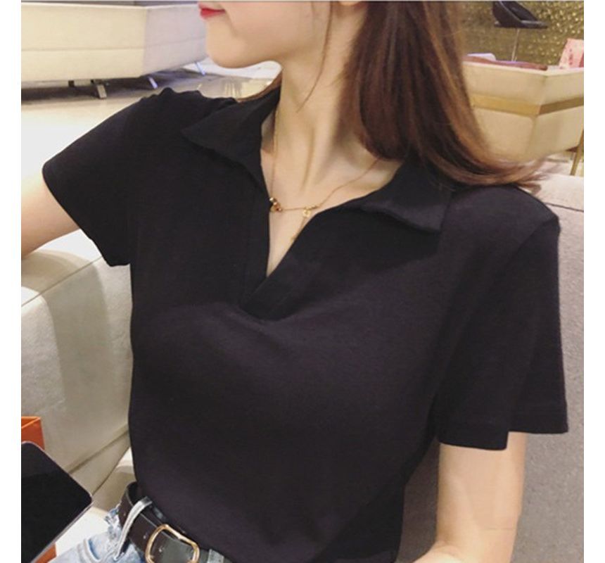 CRIBI - Effen poloshirt met korte mouwen en V-hals