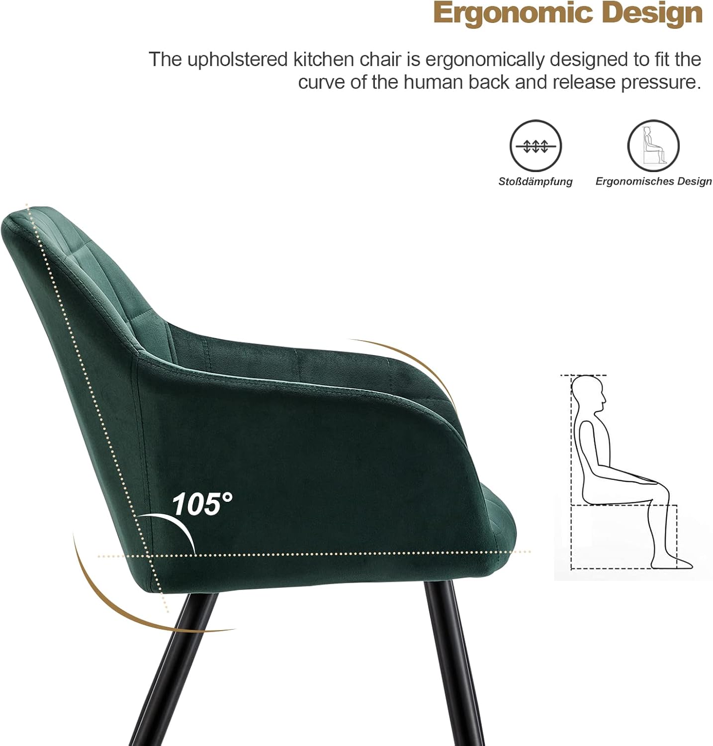 CLIPOP Esszimmerstühle 4er Set Stühle mit Armlehne, Samt Bezug, Esszimmerstuhl Küchenstuhl Polsterstuhl, Stühle für Esszimmer (Samt Grün, 4er Set)